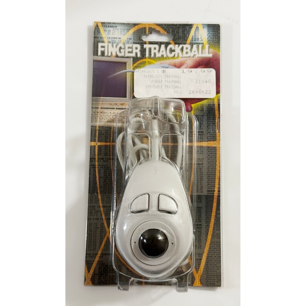 Primelogic Finger Trackball Mouse Vintage White Off-Table PS/2 Serial Handheld